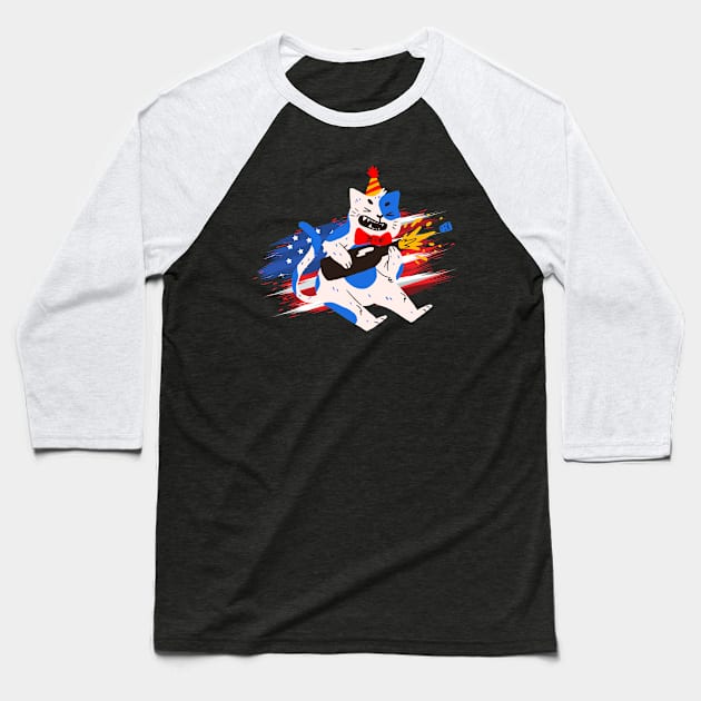 American Cat 4th of July Party Baseball T-Shirt by LadyAga